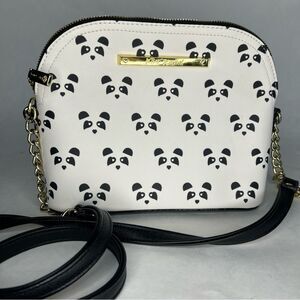 Betsey Johnson Crossbody Panda Face Print Purse Black & OffWhite Floral Interior